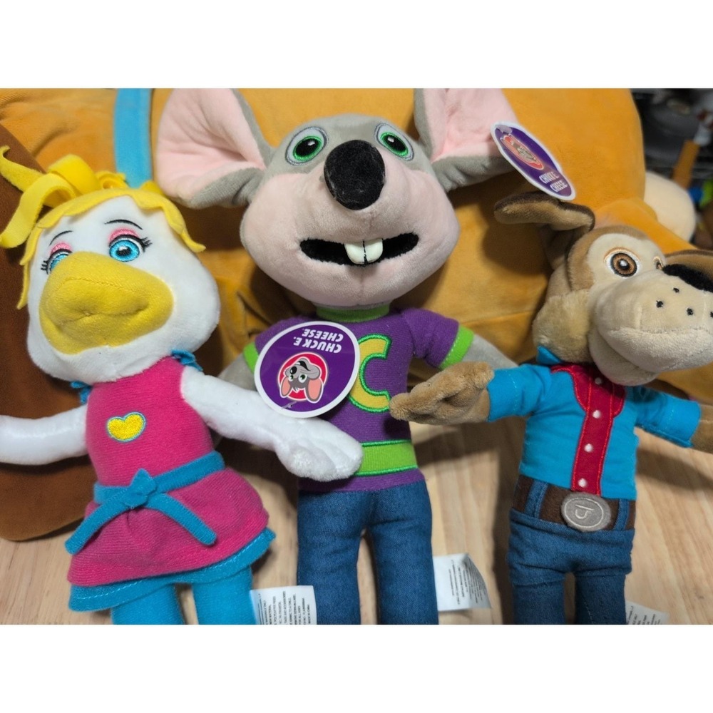 Vtg Chuck E Cheese Lot Of 3 11"-13" Plushes Chuck E Jasper T. Jowls Helen Henny